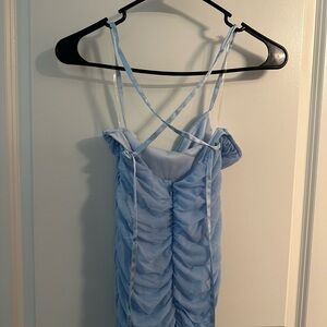 Elegant Light Blue Ruched Dress